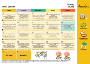Comedor escolar: menú marzo